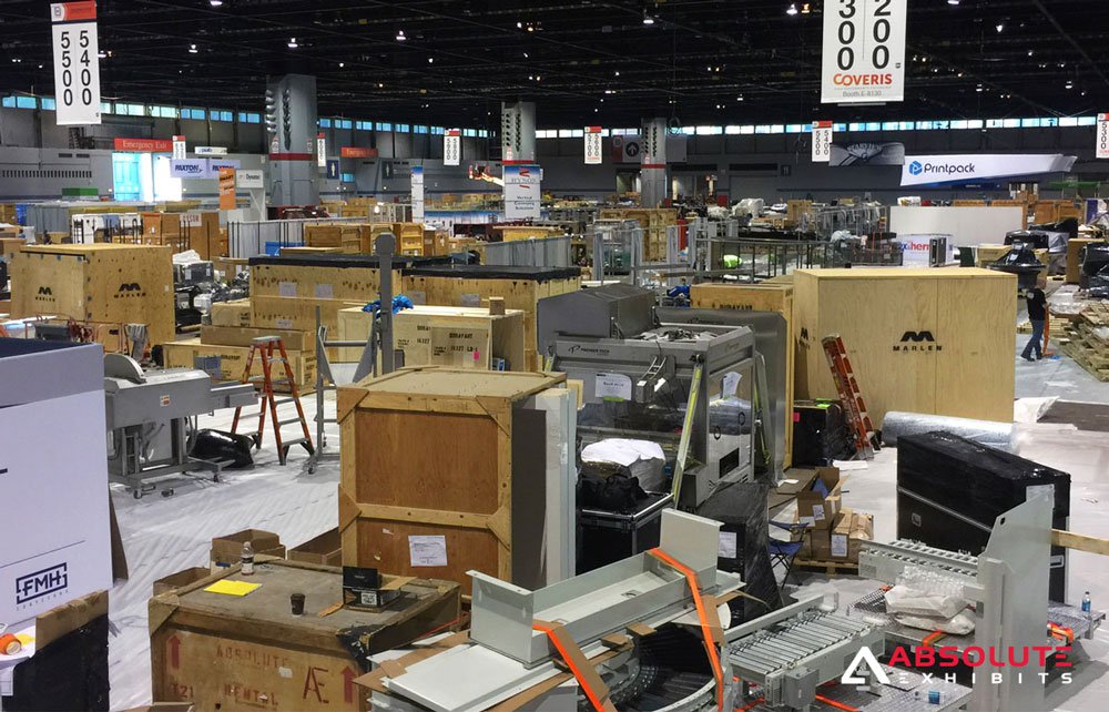 crates, trade show floor